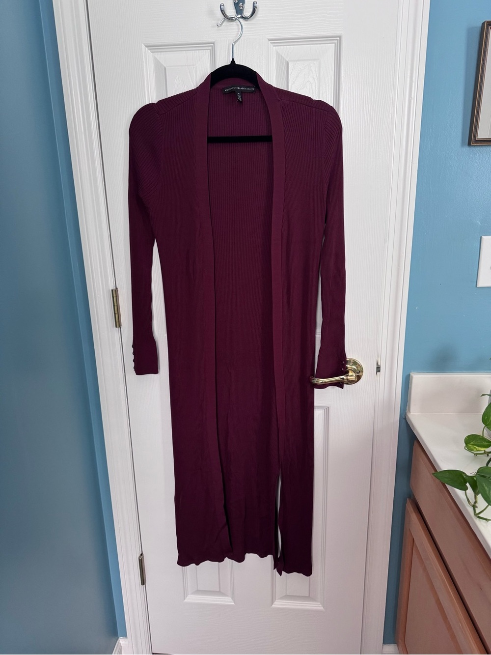 White House Black Market Long Open-Front Ribbed Cardigan - Burgundy